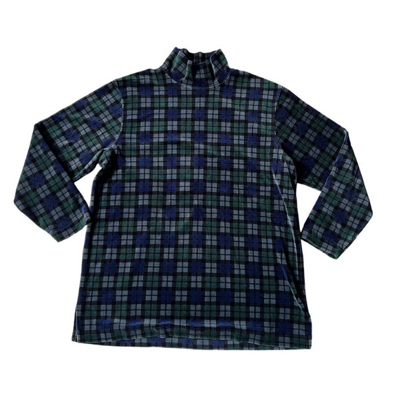 Talbots Petites Plaid Mock Neck Velvety Soft Shirt SP Cozy Fall Winter Warm - Picture 1 of 7